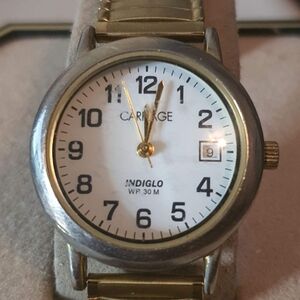 🦋 Carriage Goldtone/White Easy Reader Women's Watch w/Date